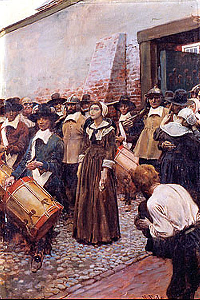 Mary Dyer being led to the gallows, Newport, RI, 1660, June 1st CE, by howard pyle (1853-1911) Newport Historical Society,  painted ca. 1905.